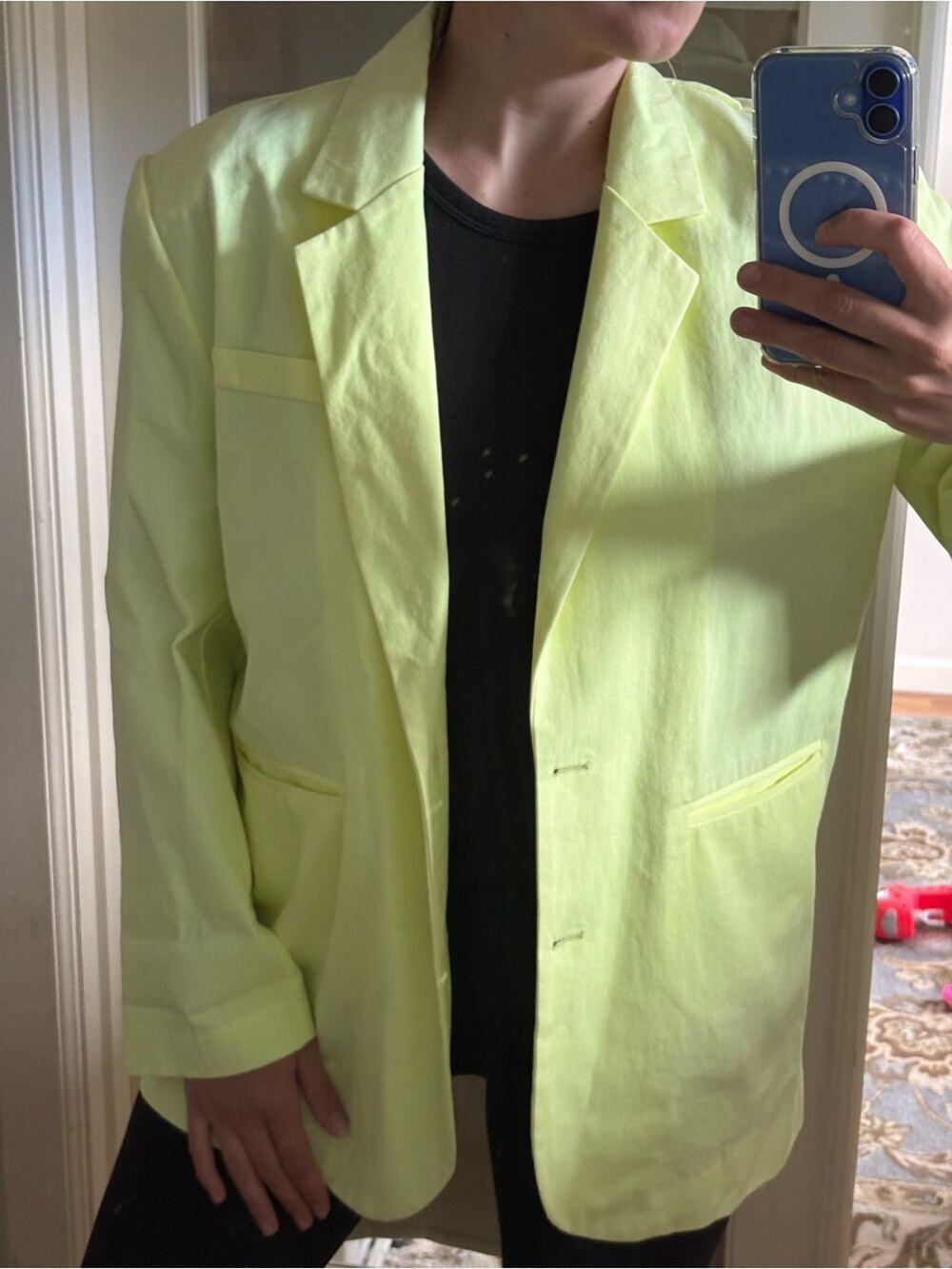 Urban Tree Neon Lime Yellow Oversized Blazer Longline Korean Style Jacket